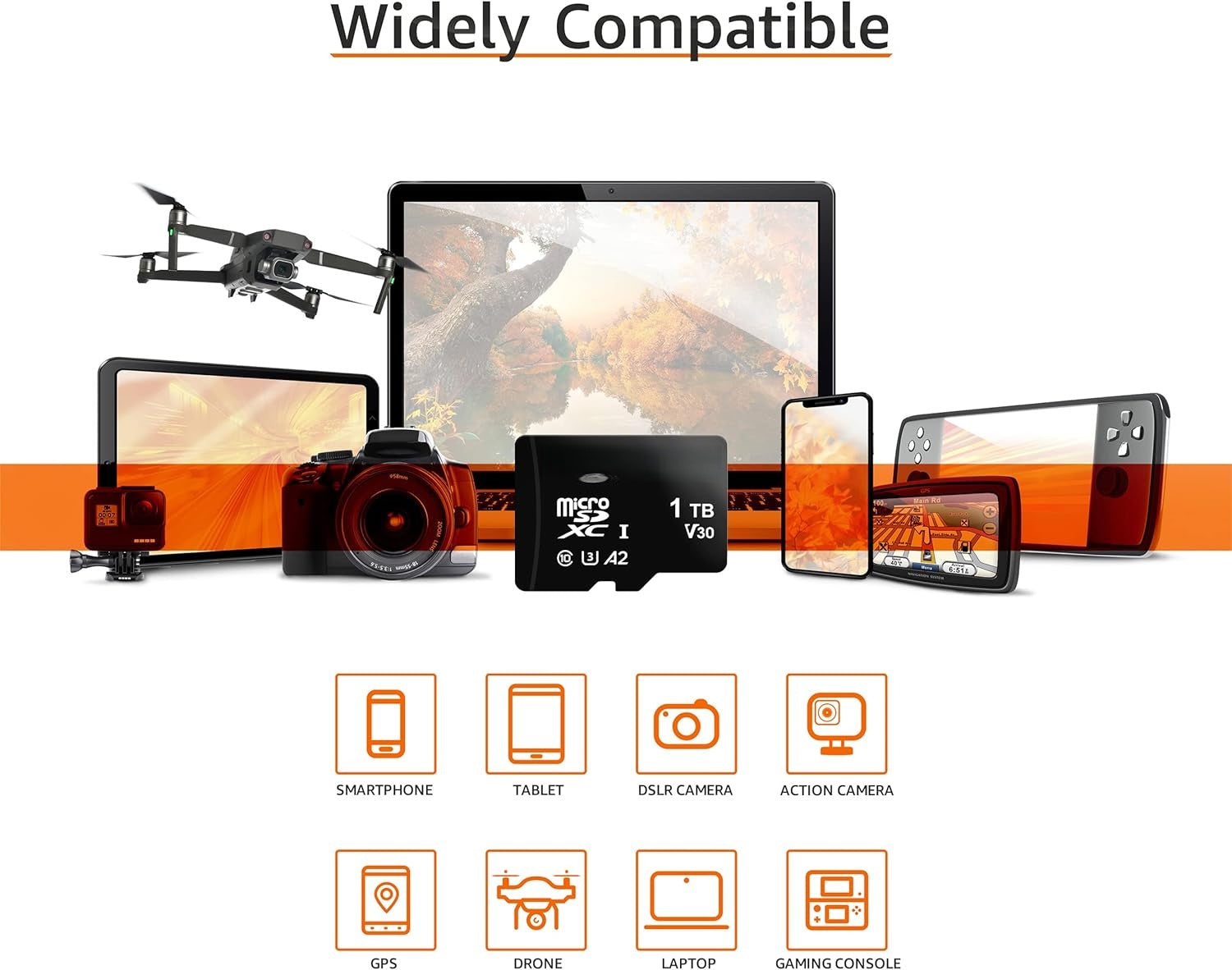 WiiHood MicroSDXC Memory Card with Full Size Adapter, A2, U3, Read Speed up to 100 MB/s, 1 Tb, Black